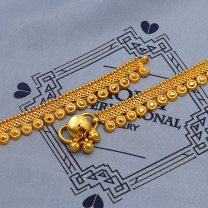 22k Gold Anklet payal chain Pair from india, vintage style gold anklet handmade payal chain for leg, K5782