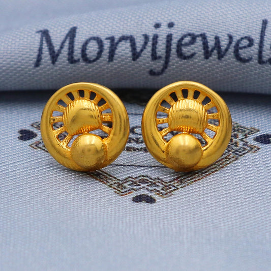 Sun 22k karat Gold Stud Earrings, Handmade 22kt gold earrings for women, classic fashion indian gold earrings jewelry, K5783