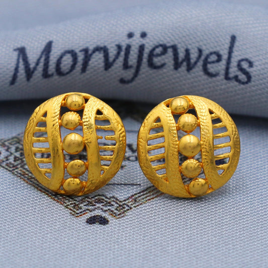 22 karat Gold Earrings, Handmade Yellow gold earrings for women, vintage antique design indian gold earrings handmade jewelry, Fashion K5785