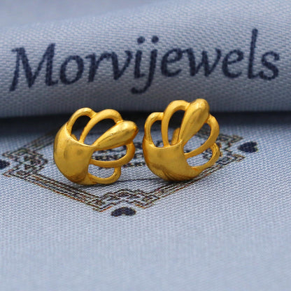 Solid 22 karat Gold Stud Earrings , Handmade Real gold earrings for women, vintage antique design indian gold earrings jewelry, K5789