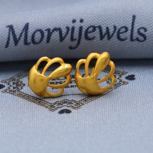 Solid 22 karat Gold Stud Earrings , Handmade Real gold earrings for women, vintage antique design indian gold earrings jewelry, K5789