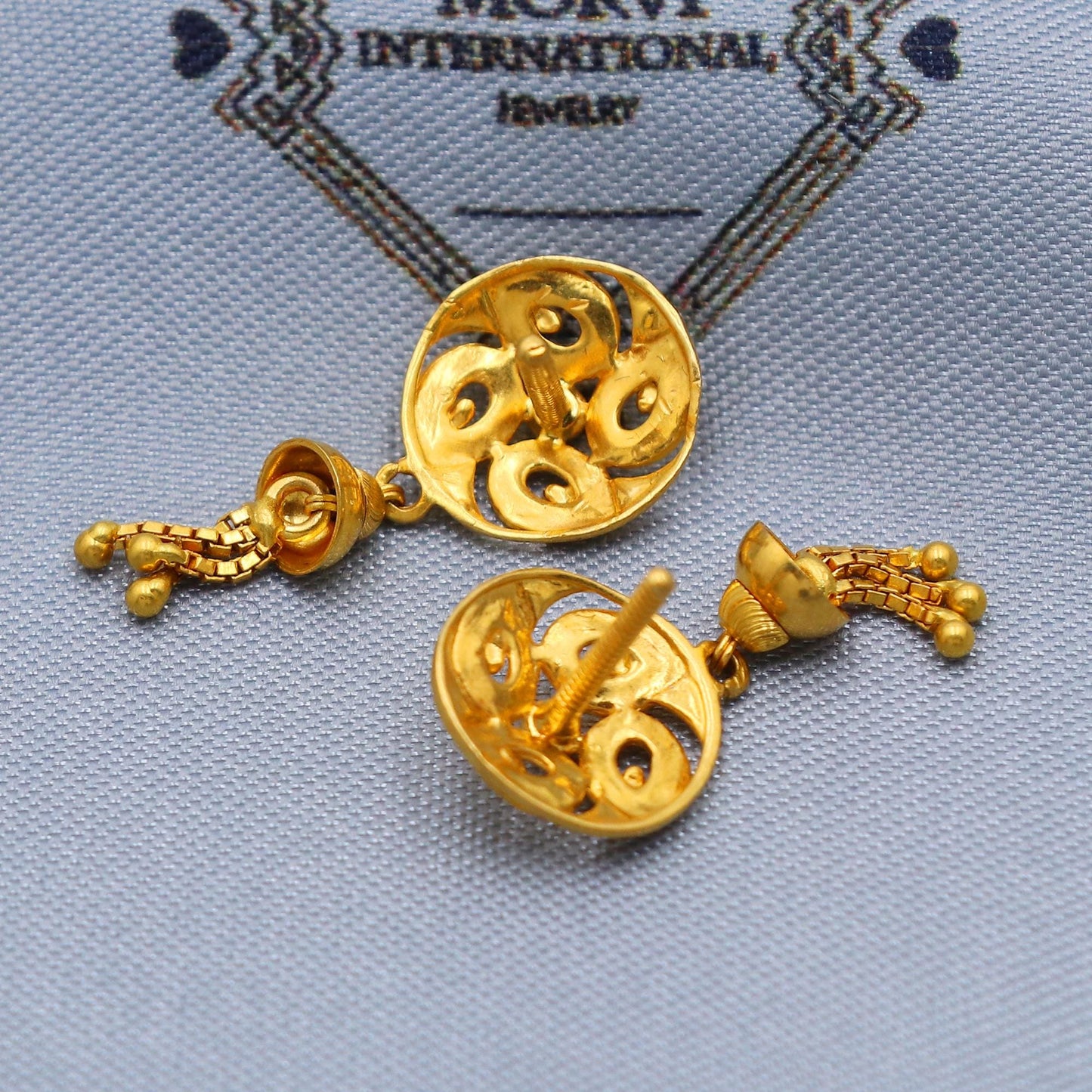 Designer Pure Gold Earrings, Gold Tops with Small Chandelier, Handmade 22kt Gold Earrings Jewelry for Gift, K5794