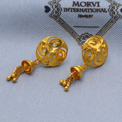 Designer Pure Gold Earrings, Gold Tops with Small Chandelier, Handmade 22kt Gold Earrings Jewelry for Gift, K5794