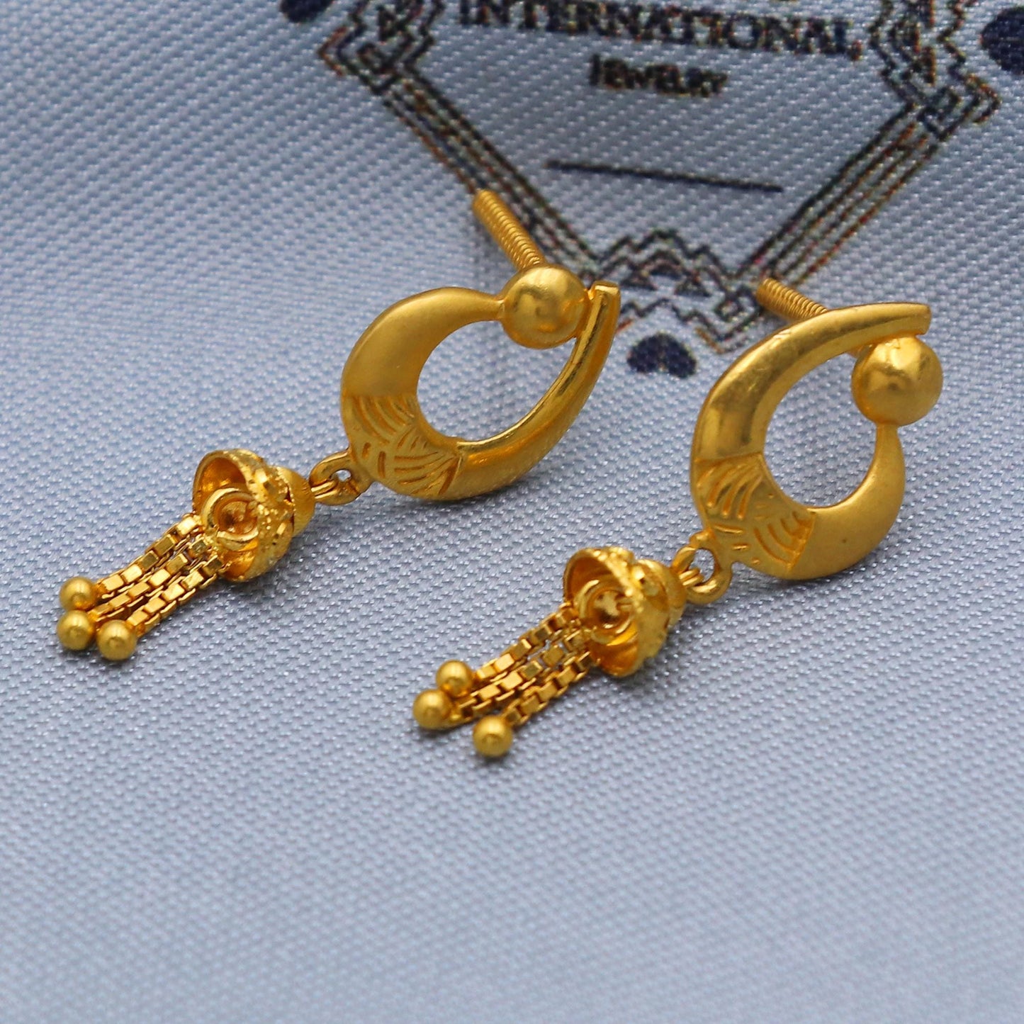 solid 22k gold dangle earrings jewelry, real gold solid 22kt karat gold earrings, women gold earrings, Handcrafted Dangle Earrings, K5795