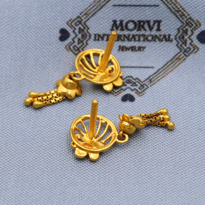 solid 22k gold dangle earrings jewelry, real gold solid 22kt karat gold earrings, women gold earrings, Handcrafted butterfly Earrings, K5798