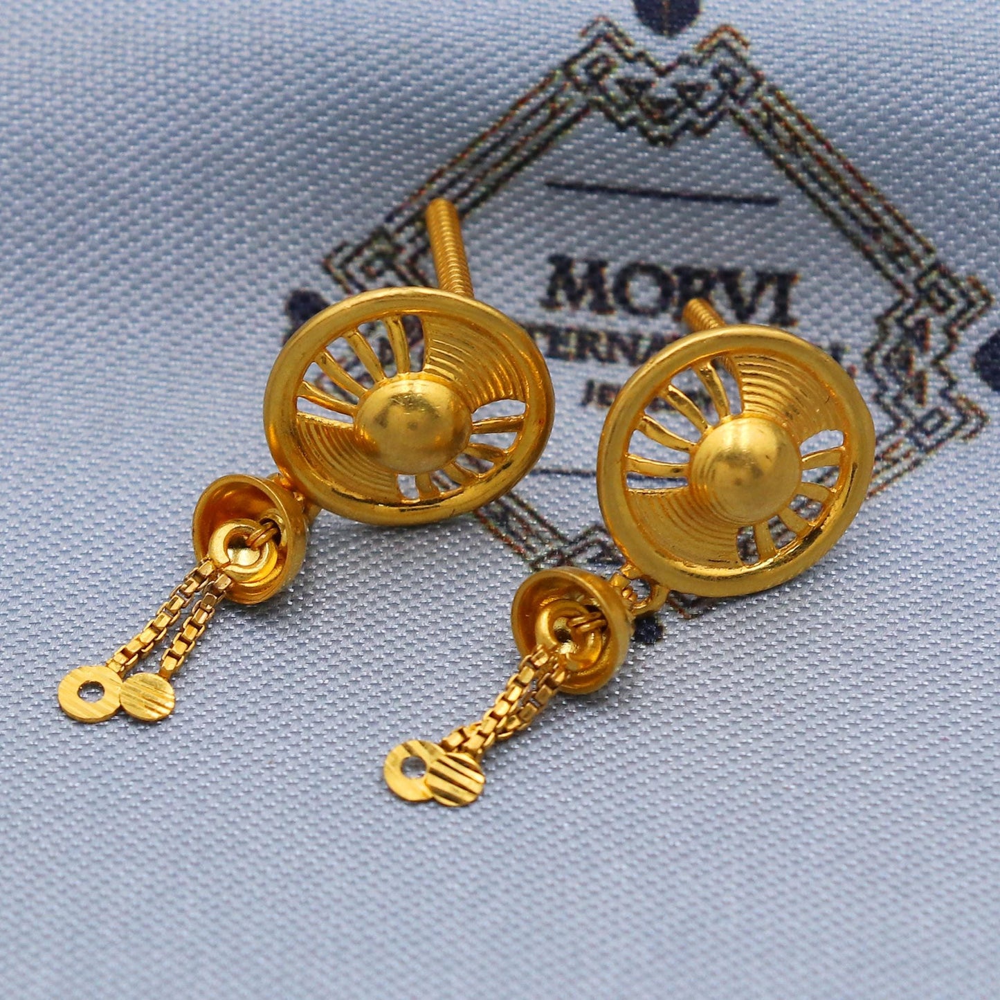 solid 22k karat gold dangle earrings , real gold solid 22kt karat gold earrings, women gold earrings, Handcrafted butterfly Earrings, K5799