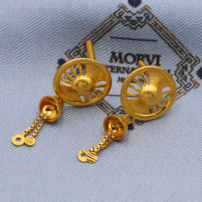 solid 22k karat gold dangle earrings , real gold solid 22kt karat gold earrings, women gold earrings, Handcrafted butterfly Earrings, K5799