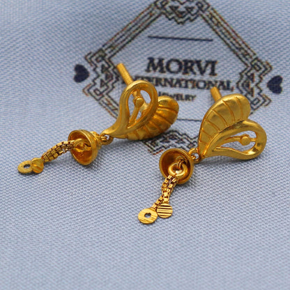 solid 22k gold dangle earrings jewelry, real gold solid 22kt karat gold earrings, women gold earrings, Handcrafted butterfly Earrings, K5801