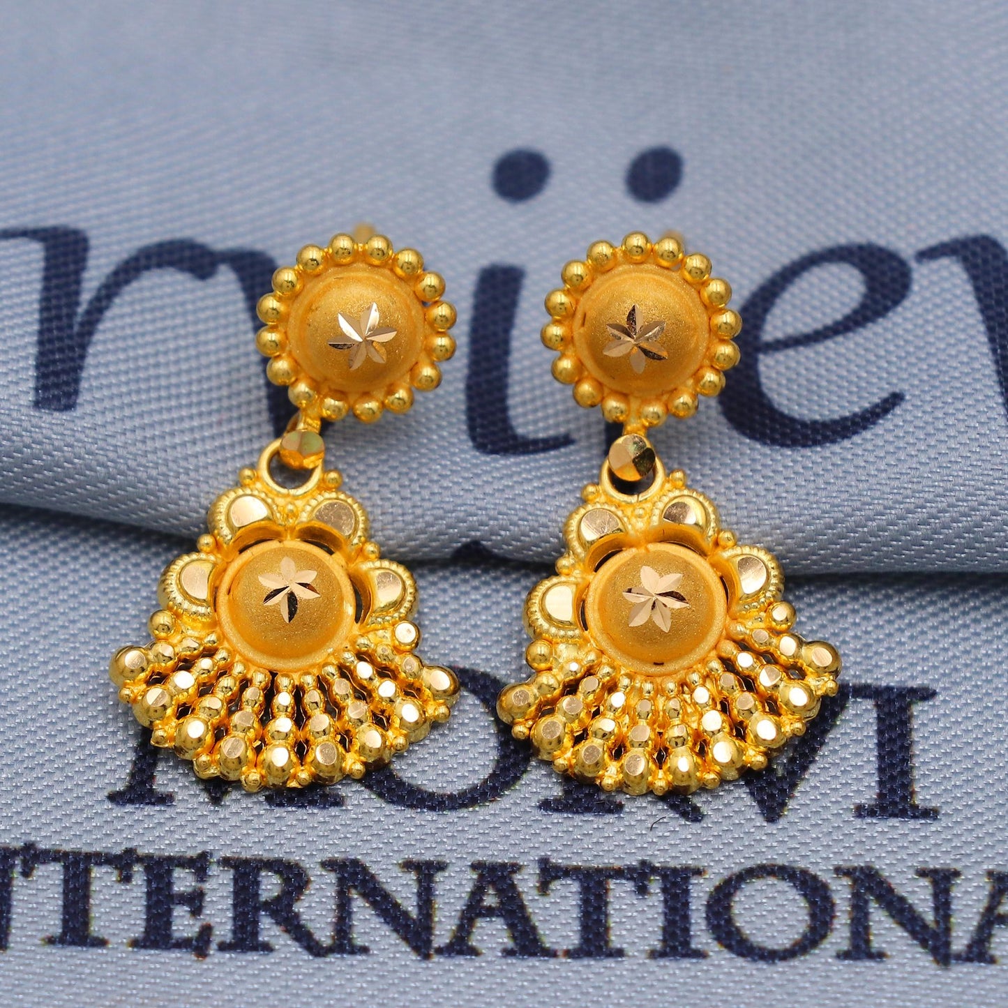 Indian Handmade 22k Gold Necklace Earrings Set, Vintage Ethnic Gold Jewelry Set, Pure Real Gold Necklace with Earrings, K5804