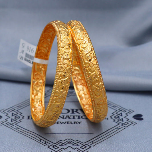 22k Gold Bangles Indian Handmade lightweight wax filled, Traditional Vintage ethnic Jewelry, Bangle Bracelet pair Wedding Jewelry, K5821