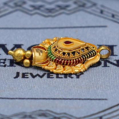 royal handmade 22k yellow gold pendant mangalsutra enamel work Indian jewelry, K5829