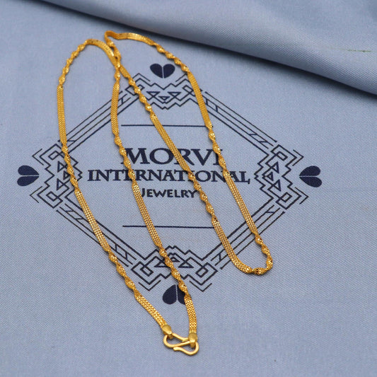 Twisted Box Chain Solid Real 22k Gold Chain Necklace Handmade Indian Jewelry, inches long gold chain, 2mm gold chain, K5843