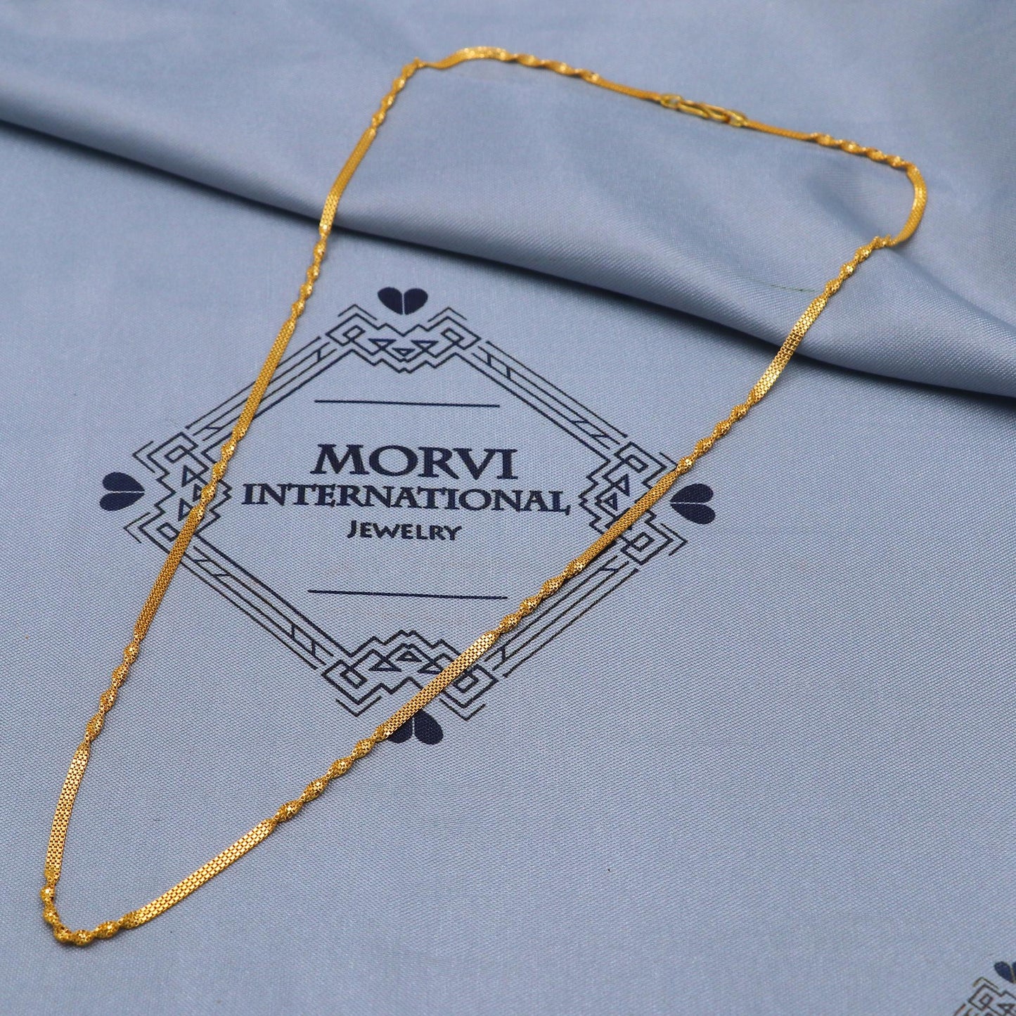 Twisted Box Chain Solid Real 22k Gold Chain Necklace Handmade Indian Jewelry, inches long gold chain, 2mm gold chain, K5843