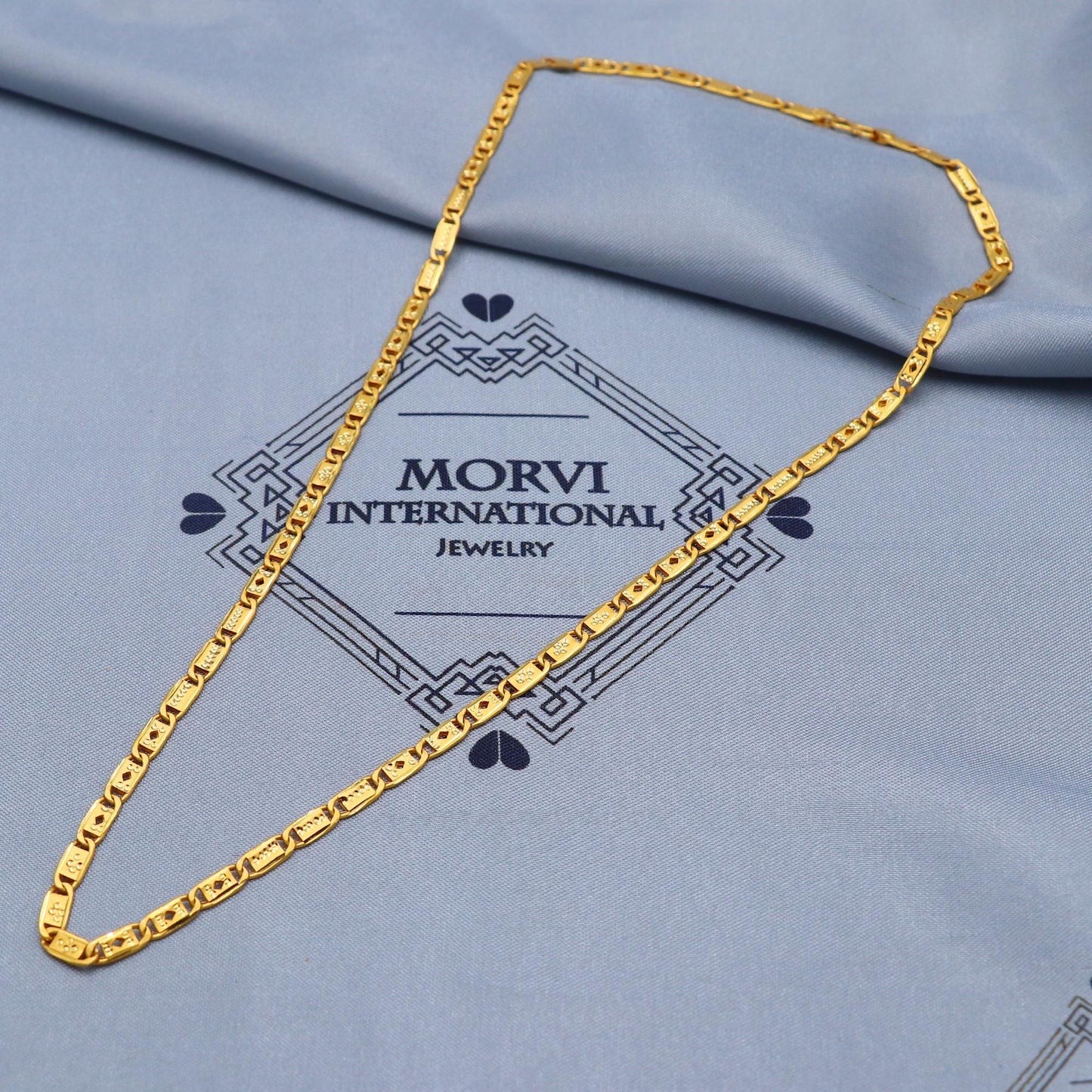 Solid Real 22k Gold Chain Necklace Diamond Cut Handmade Indian Jewels, Flat traditional Necklace, real gold chain, 4 mm gold chain, K5845