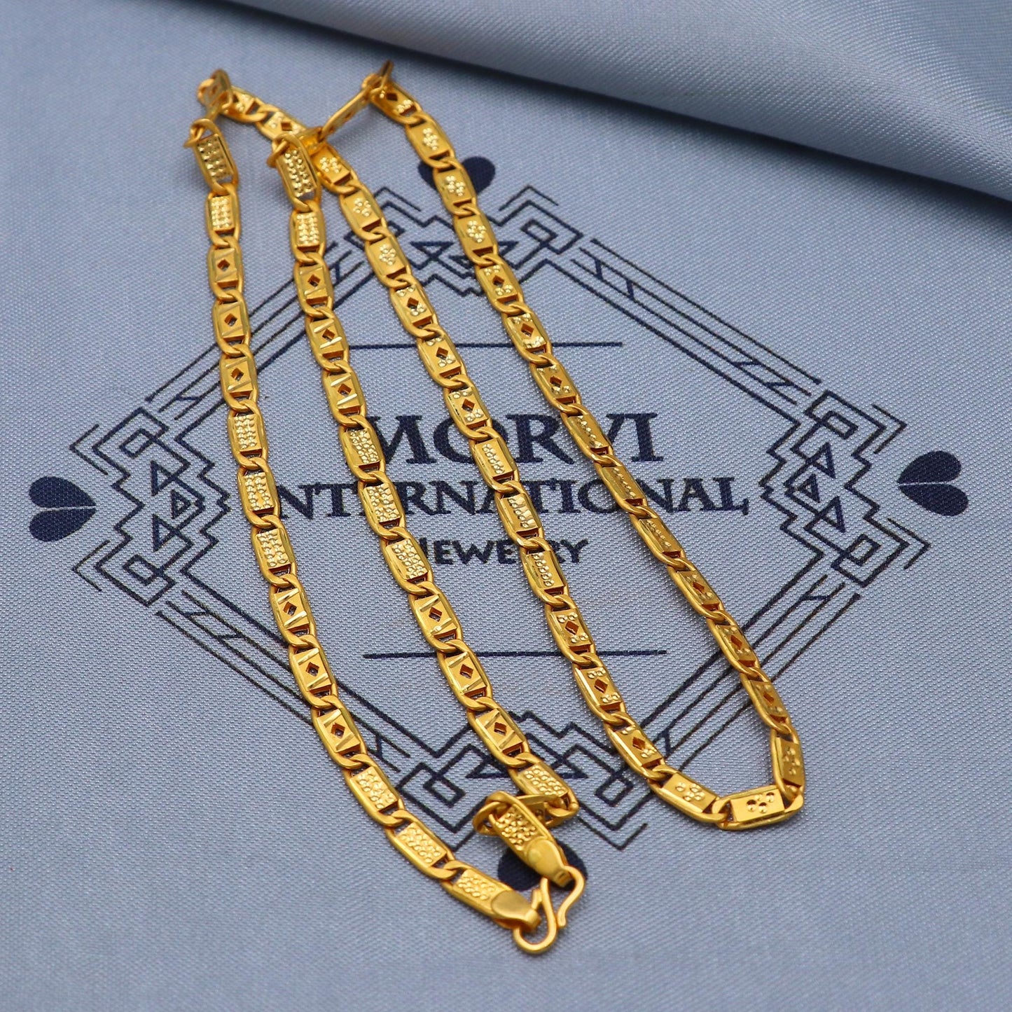 Solid Real 22k Gold Chain Necklace Diamond Cut Handmade Indian Jewels, Flat traditional Necklace, real gold chain, 4 mm gold chain, K5845