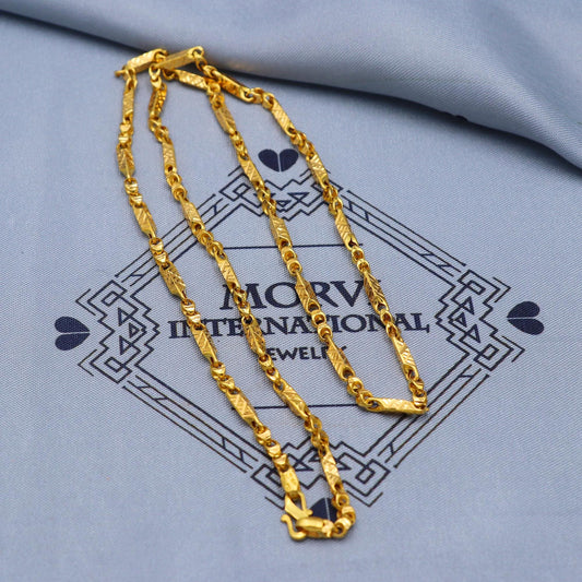 Solid Real 22k Gold Chain Handmade Indian Jewels, Hand Carved Franco Gold Link Chain Necklace, 22kt Gold Necklace Jewelry for Gift, K5848