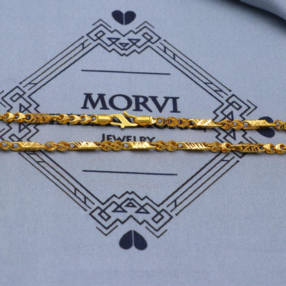 Solid Real 22k Gold Chain Handmade Indian Jewels, Hand Carved Franco Gold Link Chain Necklace, 22kt Gold Necklace Jewelry for Gift, K5848