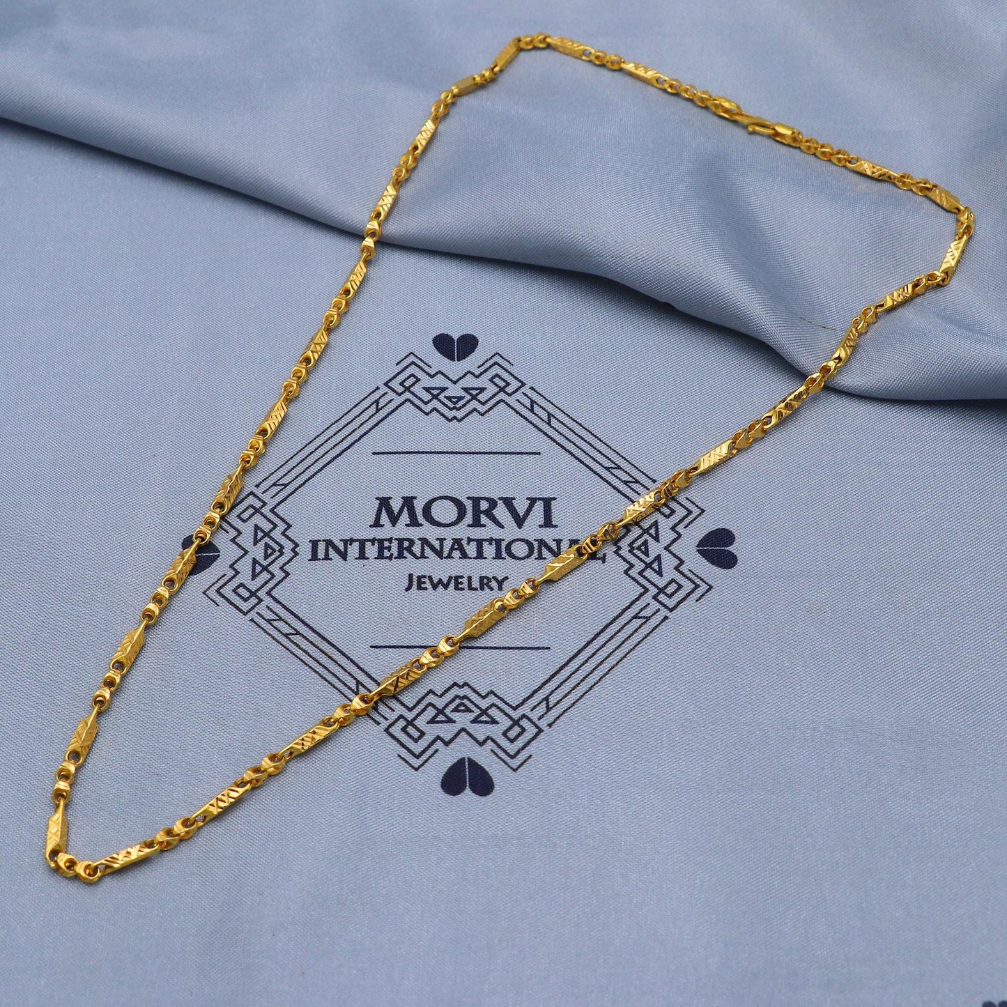 Solid Real 22k Gold Chain Handmade Indian Jewels, Hand Carved Franco Gold Link Chain Necklace, 22kt Gold Necklace Jewelry for Gift, K5848