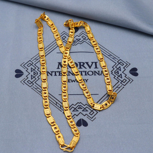 Engraved flat link 22k gold chain Jewelry, Handmade Traditional Indian Gold Wedding Jewelry Necklace, K5855
