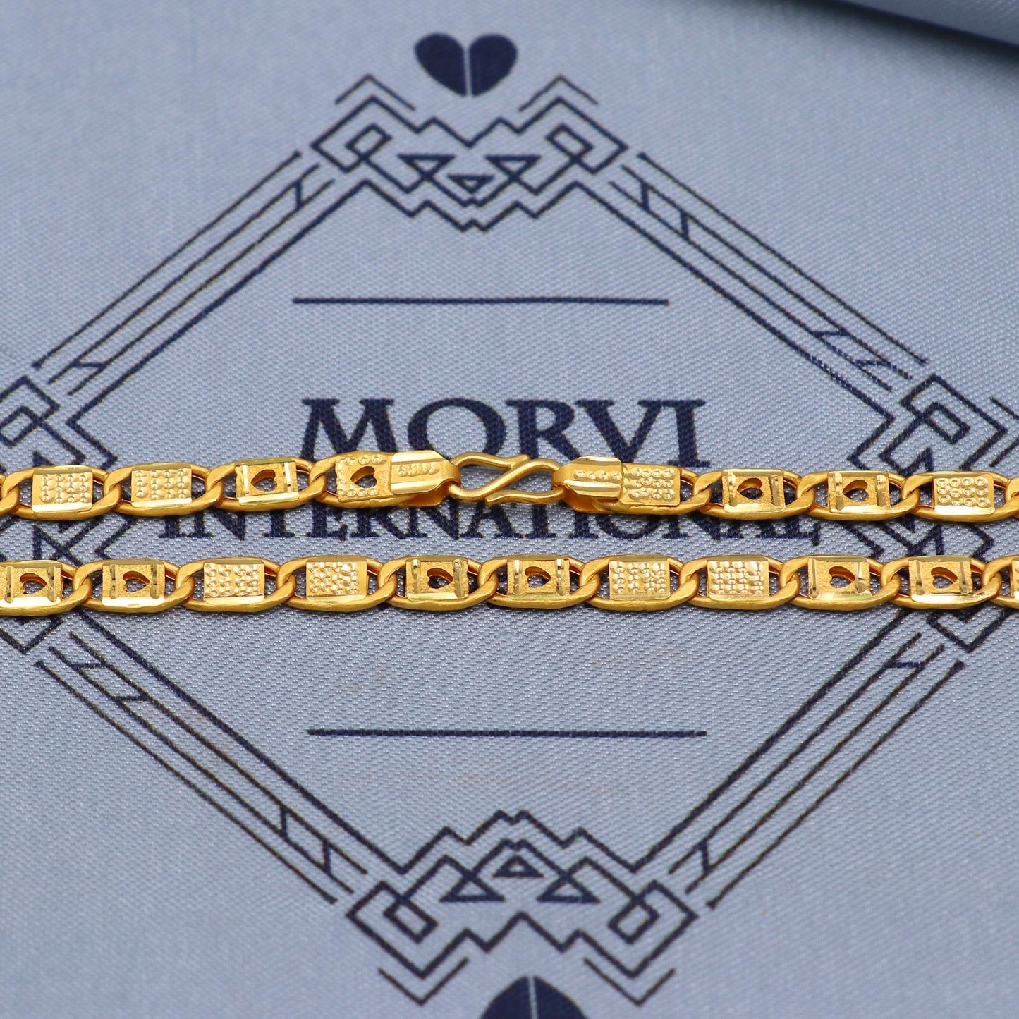 Engraved flat link 22k gold chain Jewelry, Handmade Traditional Indian Gold Wedding Jewelry Necklace, K5855
