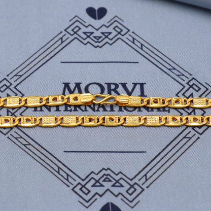 Engraved flat link 22k gold chain Jewelry, Handmade Traditional Indian Gold Wedding Jewelry Necklace, K5855