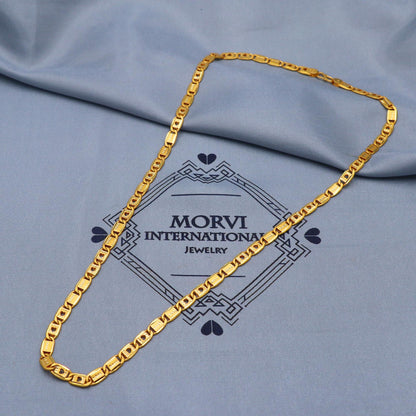 Engraved flat link 22k gold chain Jewelry, Handmade Traditional Indian Gold Wedding Jewelry Necklace, K5855