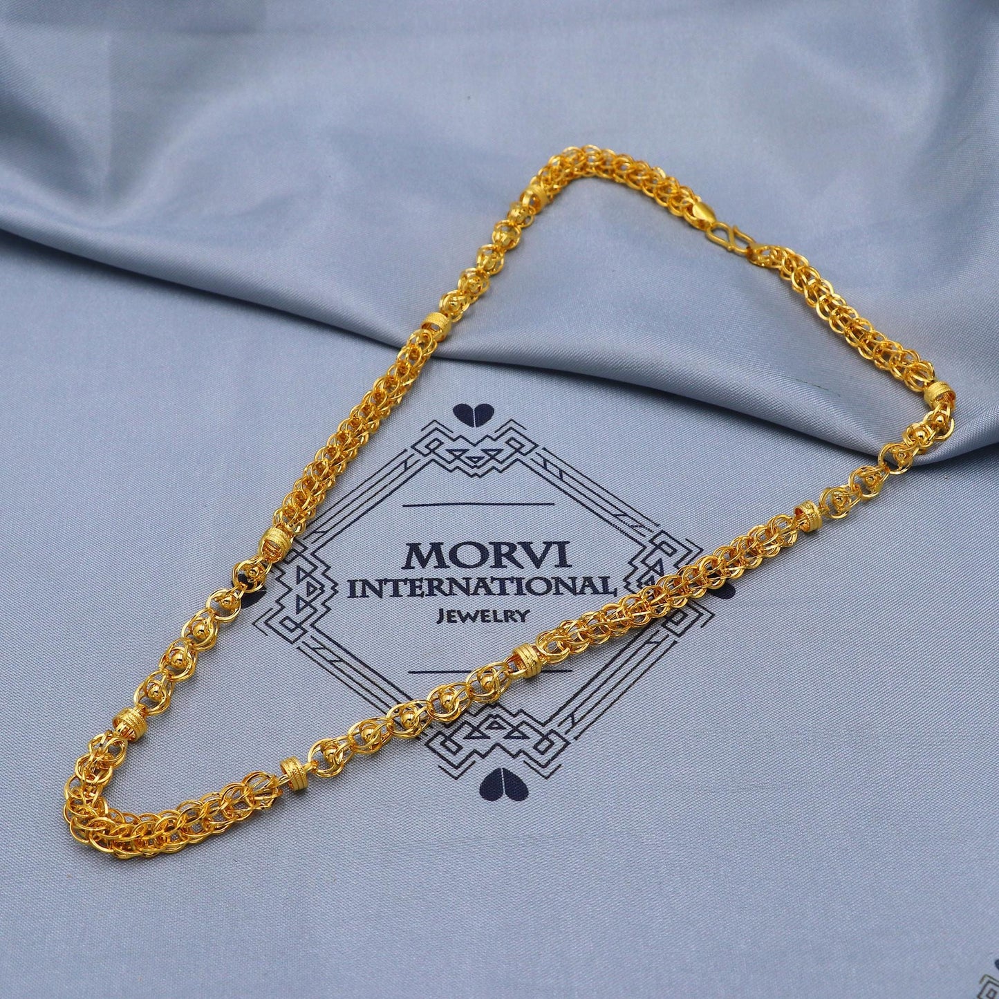 Ethnic Vintage Gold Men Necklace, Solid 22k Gold Chain Husband Wife Handmade Indian Jewelry, 21 inches gold chain, 6-7 mm gold chain, K5856