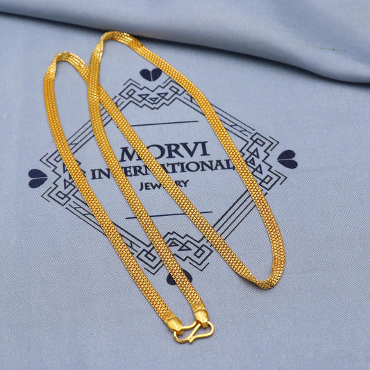 Solid Real 22k Gold Chain Flat Box Style Chain Handmade Indian Jewelry, 23 inches gold chain, 4 mm gold chain, K5856