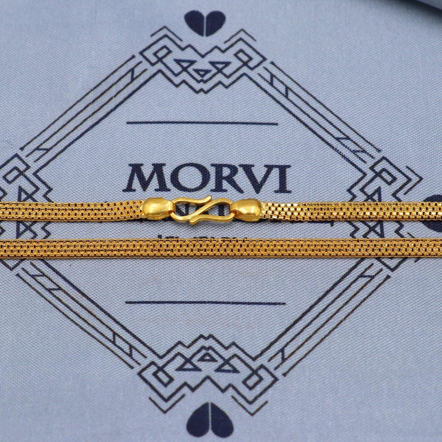 Solid Real 22k Gold Chain Flat Box Style Chain Handmade Indian Jewelry, 23 inches gold chain, 4 mm gold chain, K5856