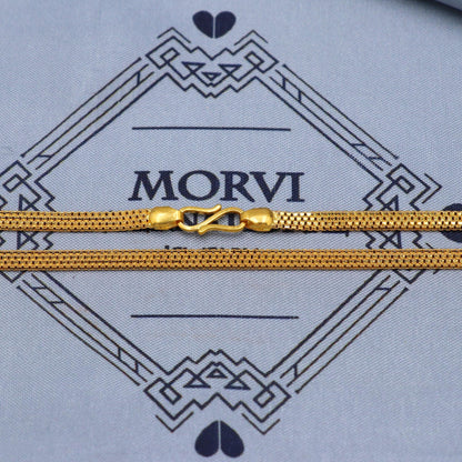 Solid Real 22k Gold Chain Flat Box Style Chain Handmade Indian Jewelry, 23 inches gold chain, 4 mm gold chain, K5856