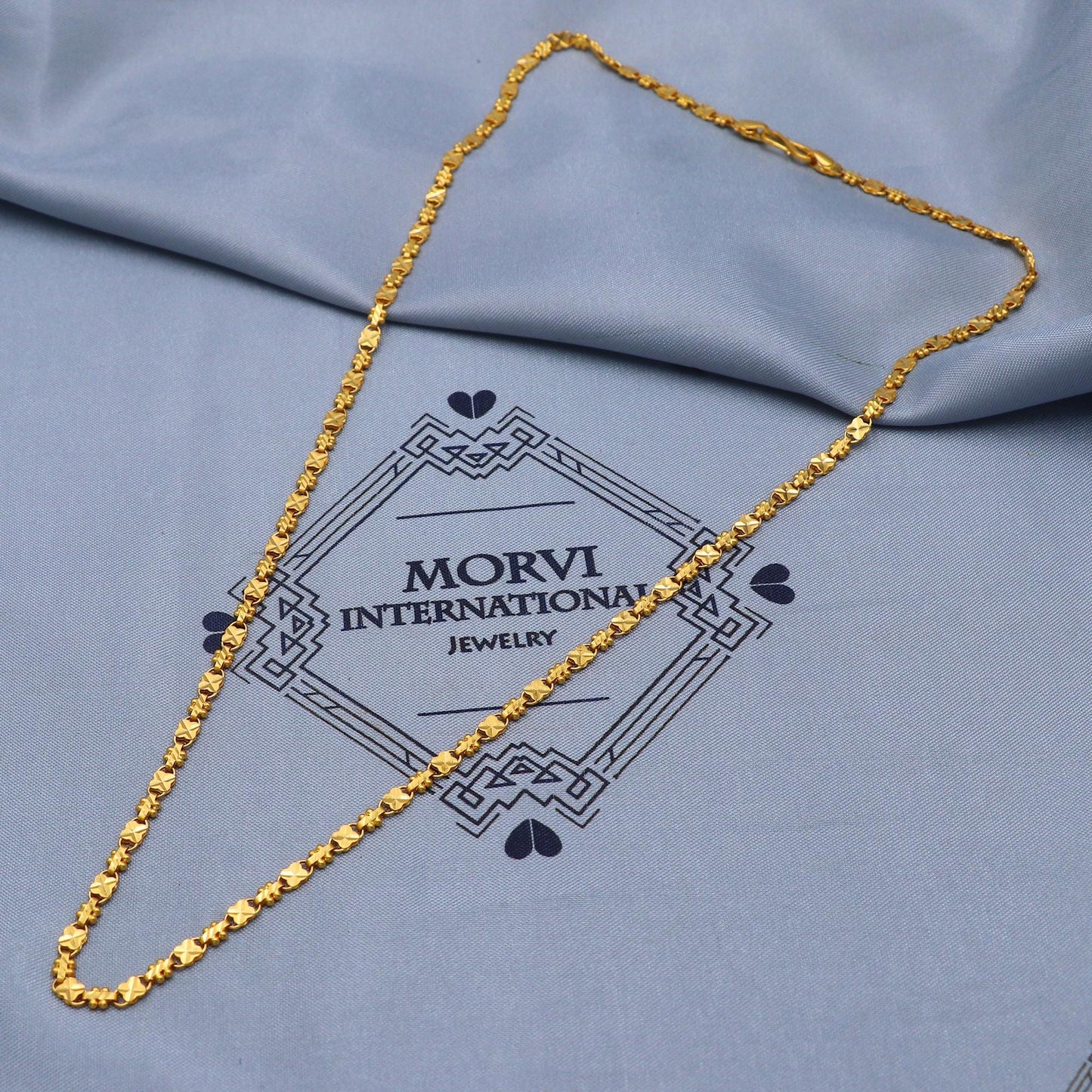 Handmade Solid 22k Gold Chain Royal Ethnic Floral Necklace Indian Jewelry, 3.5 mm gold chain, K5862