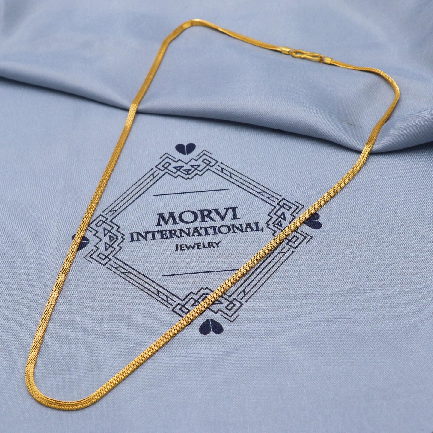 Handmade Solid 22k Gold Chain Classic Necklace Indian Jewelry, 3 mm gold box chain necklace Indian Jewelry, K5863
