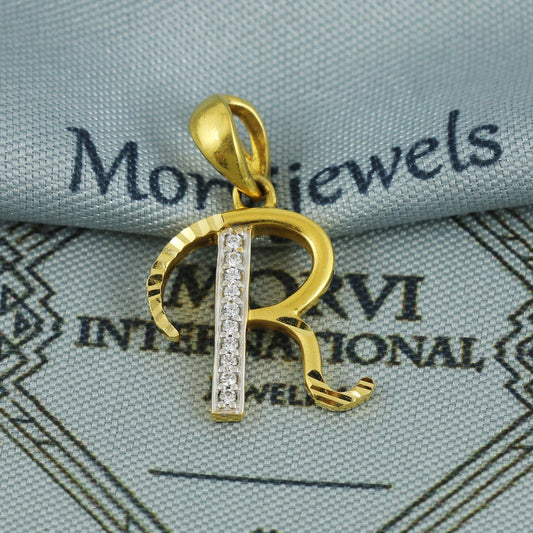 R "R" Letter Alphabet in Pure 22k Yellow Gold Pendant, Handmade Yellow Gold Jewelry, Hand Crafted Custom Made, MJ0116
