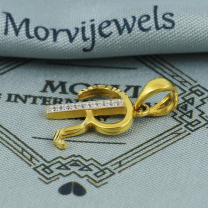R "R" Letter Alphabet in Pure 22k Yellow Gold Pendant, Handmade Yellow Gold Jewelry, Hand Crafted Custom Made, MJ0116