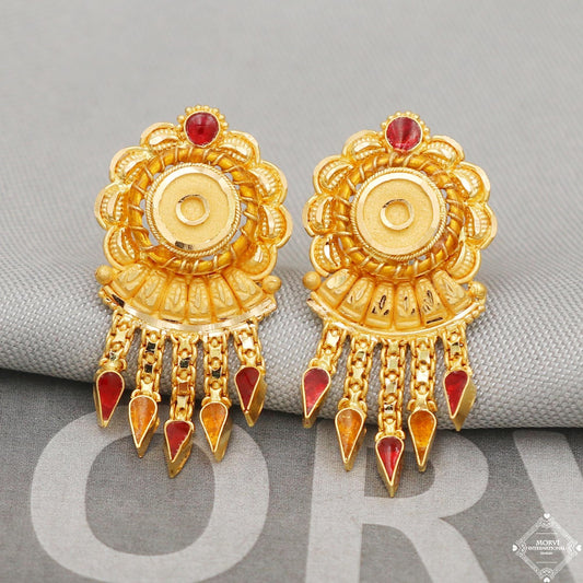 22kt 22k Yellow Gold Earrings Handmade Indian 22kt Gold Stud Earrings Jewelry for Gift, K5146