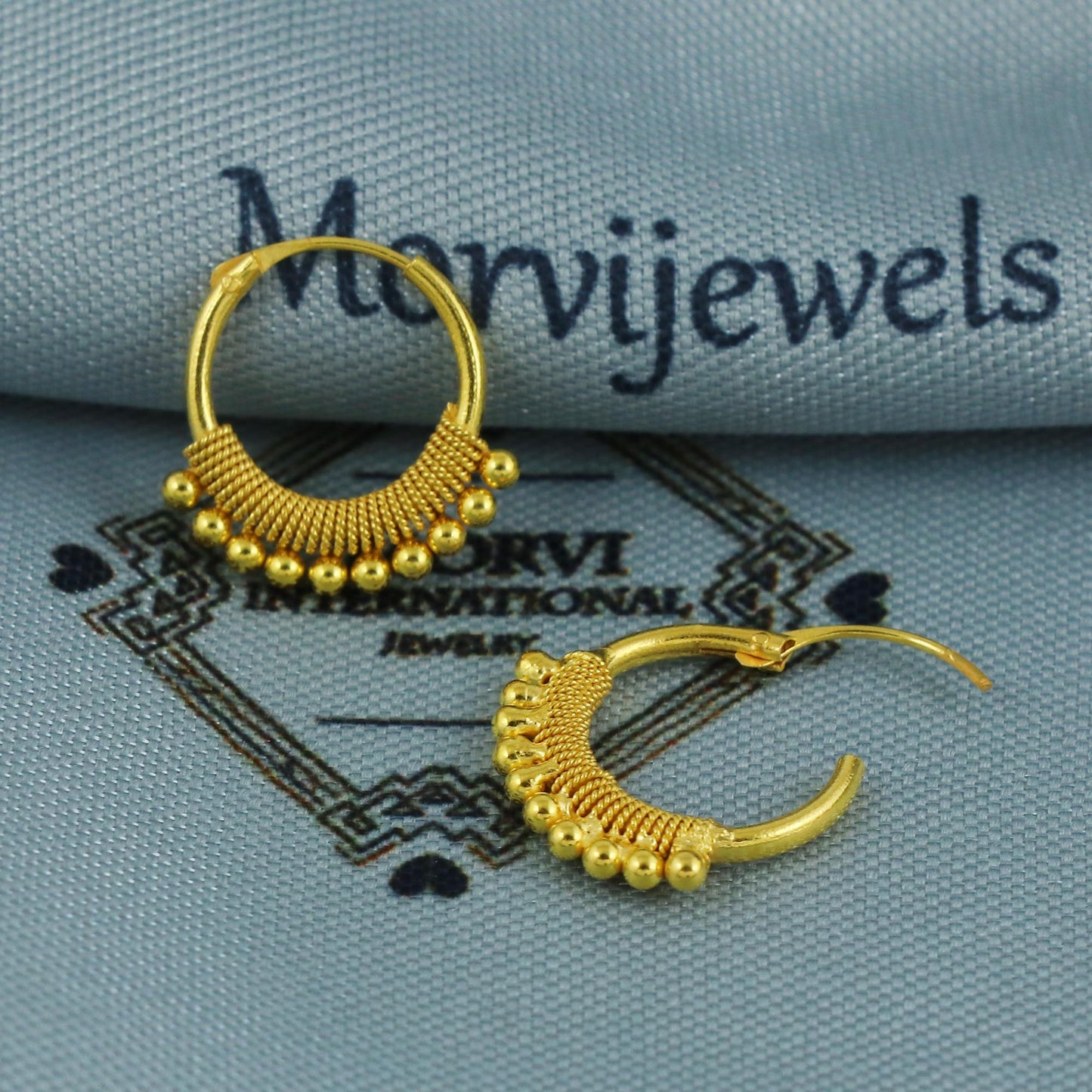 20k Gold Earrings Wire Wrapped Bead Hoop Bali , Handmade cartilage earrings women, Small Tiny Hoops, Indian Gold Earrings for teen, K5868