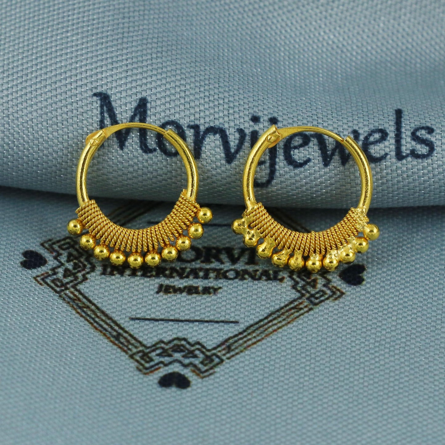 20k Gold Earrings Wire Wrapped Bead Hoop Bali , Handmade cartilage earrings women, Small Tiny Hoops, Indian Gold Earrings for teen, K5868