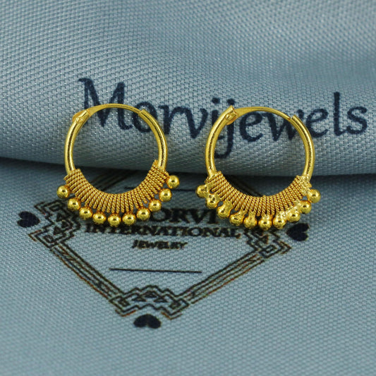 20k Gold Earrings Wire Wrapped Bead Hoop Bali , Handmade cartilage earrings women, Small Tiny Hoops, Indian Gold Earrings for teen, K5868