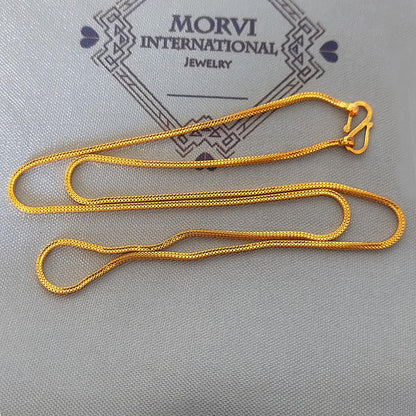 Classic Handmade Solid 22k Gold Chain Necklace Indian Jewelry, 17 inches box gold chain, 1 mm gold box chain, K5871