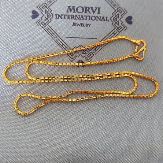 Classic Handmade Solid 22k Gold Chain Necklace Indian Jewelry, 17 inches box gold chain, 1 mm gold box chain, K5871