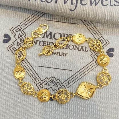 Floral Solid 22k Gold Bracelet Link Chain Handcrafted Jewelry, 22kt Gold Bracelet, Indian Gold Bracelet Jewelry for gift, K5875