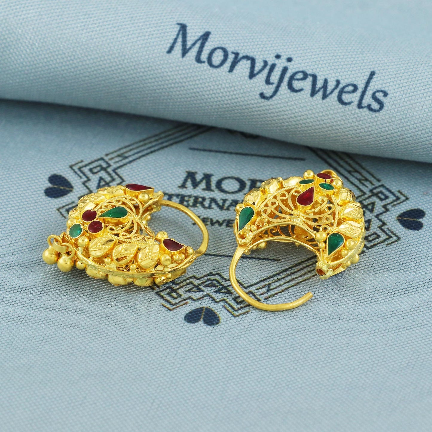 Solid 22k Gold Hoop Earrings Double Side | Traditional Indian Bali Hoops | Pure Gold Earrings for Women, K5872A
