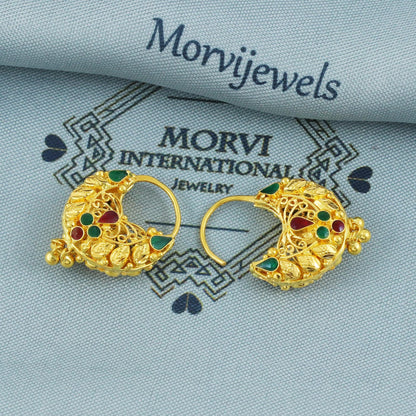 Solid 22k Gold Hoop Earrings Double Side | Traditional Indian Bali Hoops | Pure Gold Earrings for Women, K5872A
