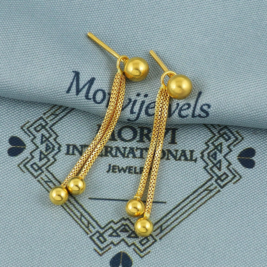 22k Gold Stud Earrings dangling Ear chain, Handmade Yellow gold earrings for women, 5 mm Ball Stud, Beads Stud, small earrings, K5671A