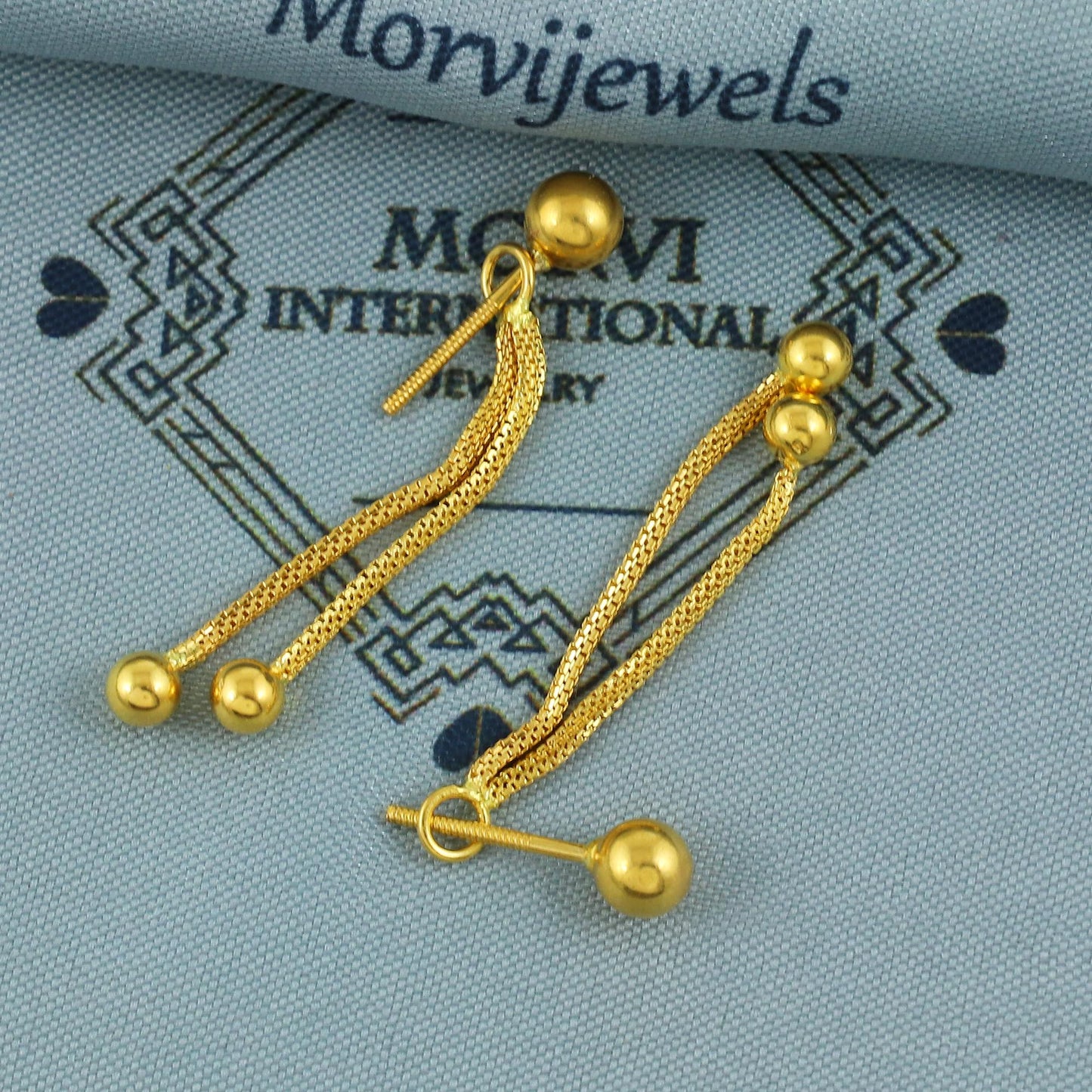22k Gold Stud Earrings dangling Ear chain, Handmade Yellow gold earrings for women, 5 mm Ball Stud, Beads Stud, small earrings, K5671A