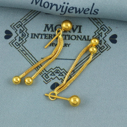 22k Gold Stud Earrings dangling Ear chain, Handmade Yellow gold earrings for women, 5 mm Ball Stud, Beads Stud, small earrings, K5671A