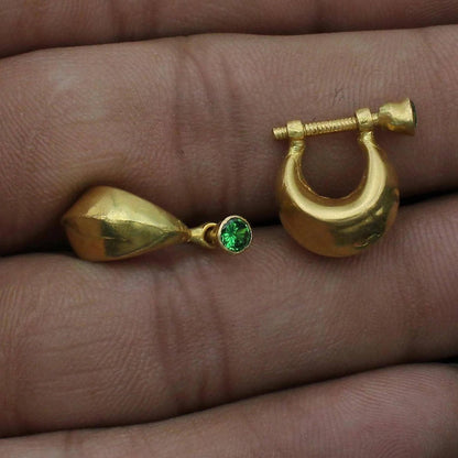 Kundal 22k Yellow Gold Hoop Bali Earrings , Handmade Yellow gold earrings for women, gift, moon design indian gold earrings, ethnic hoop