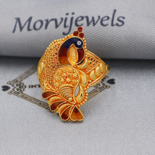 Vintage Style 22k Gold Ring Peacock, Size 6 7 8 and All Size, 22k Gold Band Ring, 22karat Gold Ring, hand crafted Pure gold ring, K5887