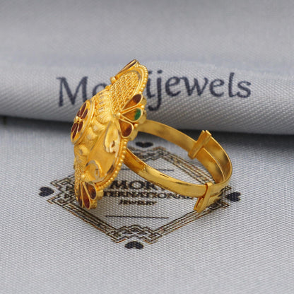 filigree 22k Gold Ring Handmade Jewelry, 22k yellow gold flower Ring, 22 karat Gold Ring, hand crafted Pure gold  Meenakari Gold Ring, K5889