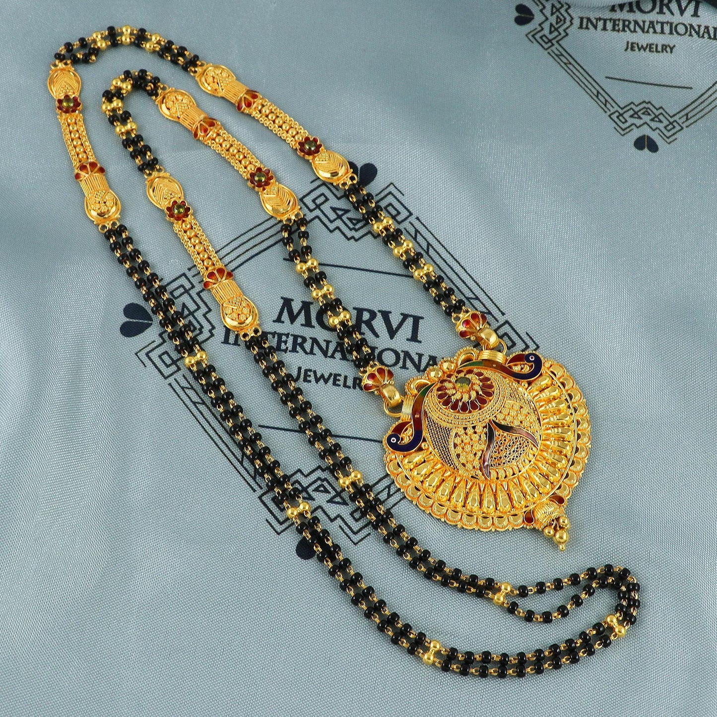 22kt 22k real gold wife mangalsutra necklace, Traditional Big Wedding Bridal Long Necklace, holy black beads indian necklace jewelry, k5920